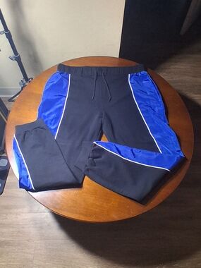 Black Joggers with Royal Blue Side Panels and Contrast Piping